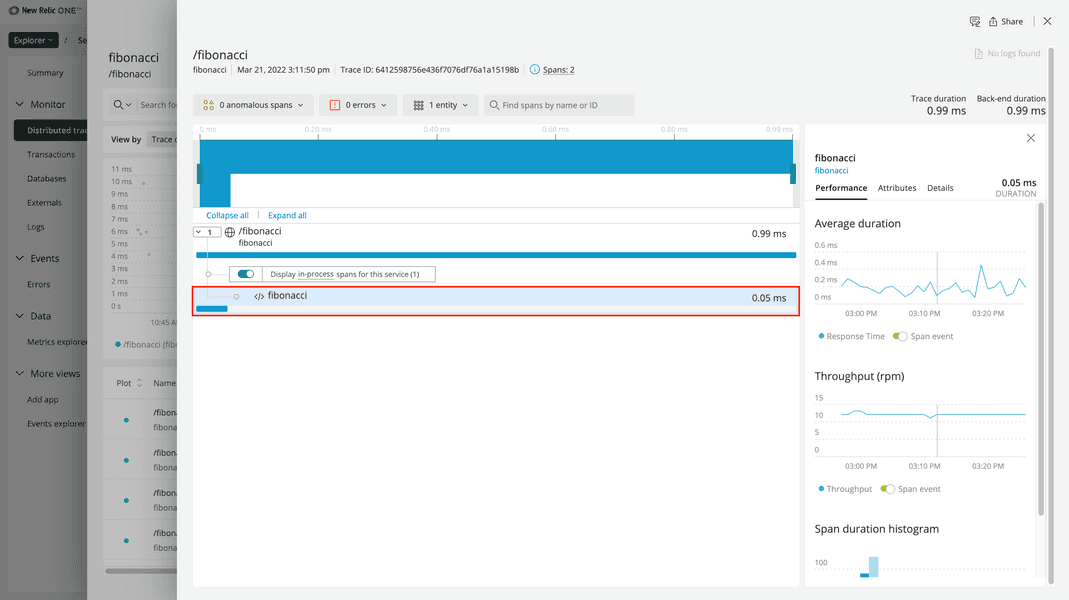 Trace in-process span details